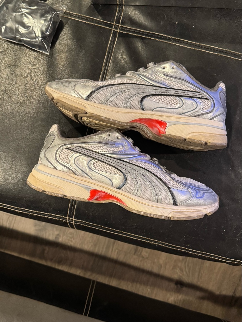 Puma Silver Sneakers with Red Accent